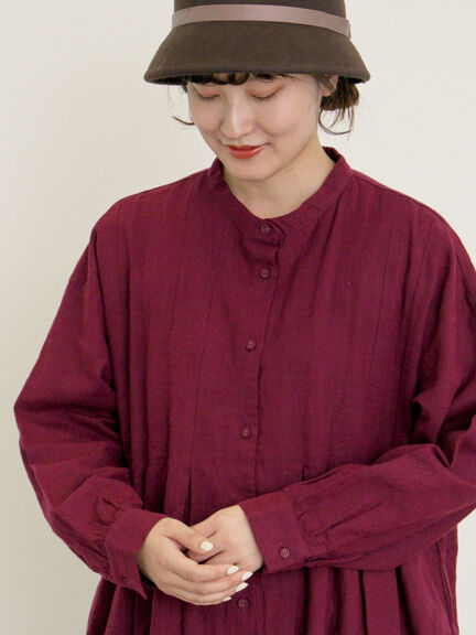 【Cross×Linen】タックワンピース《S/Mサイズ》（ブラック/ボルドー/ベージュ/ブルー/キナリ）｜Samansa Mos2（サマンサ モスモス）通販