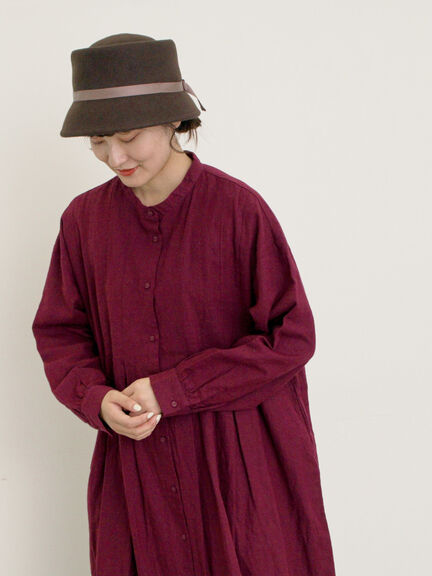 【Cross×Linen】タックワンピース《S/Mサイズ》（ブラック/ボルドー/ベージュ/ブルー/キナリ）｜Samansa Mos2（サマンサ モスモス）通販