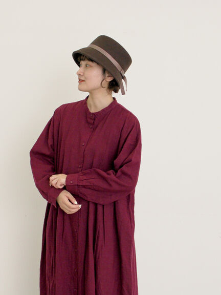 【Cross×Linen】タックワンピース《S/Mサイズ》（ブラック/ボルドー/ベージュ/ブルー/キナリ）｜Samansa Mos2（サマンサ モスモス）通販