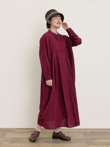 【Cross×Linen】タックワンピース《S/Mサイズ》（ブラック/ボルドー/ベージュ/ブルー/キナリ）｜Samansa Mos2（サマンサ モスモス）通販