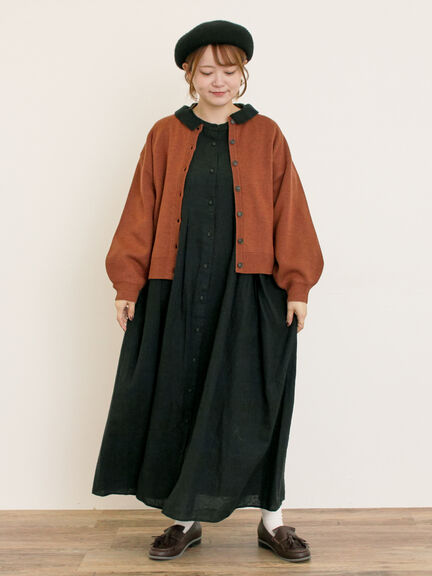 【Cross×Linen】タックワンピース《S/Mサイズ》（ブラック/ボルドー/ベージュ/ブルー/キナリ）｜Samansa Mos2（サマンサ モスモス）通販
