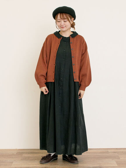 【Cross×Linen】タックワンピース《S/Mサイズ》（ブラック/ボルドー/ベージュ/ブルー/キナリ）｜Samansa Mos2（サマンサ モスモス）通販