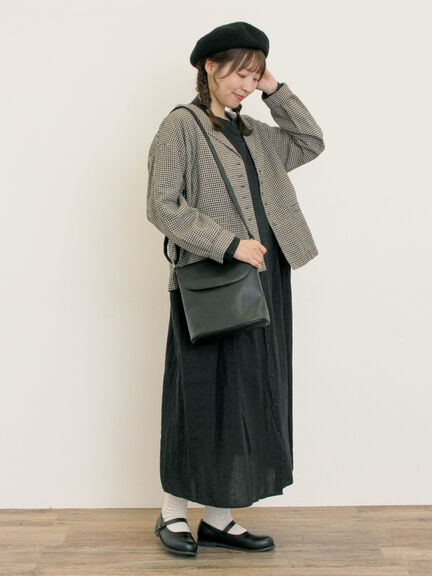 【Cross×Linen】タックワンピース《S/Mサイズ》（ブラック/ボルドー/ベージュ/ブルー/キナリ）｜Samansa Mos2（サマンサ モスモス）通販