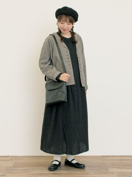 【Cross×Linen】タックワンピース《S/Mサイズ》（ブラック/ボルドー/ベージュ/ブルー/キナリ）｜Samansa Mos2（サマンサ モスモス）通販