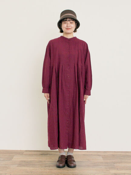 【Cross×Linen】タックワンピース《S/Mサイズ》（ブラック/ボルドー/ベージュ/ブルー/キナリ）｜Samansa Mos2（サマンサ モスモス）通販