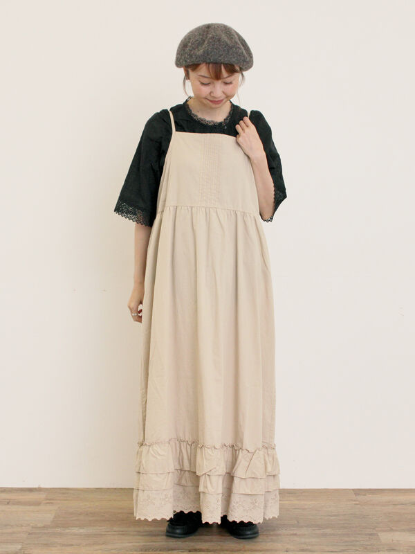 ナミページ ぺチキャミワンピース（ブラック/ベージュ/キナリ/ワンピース