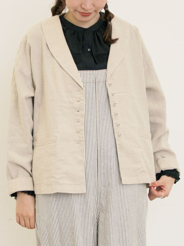 Cross×Linen】ショールカラージャケット（チャコールグレー