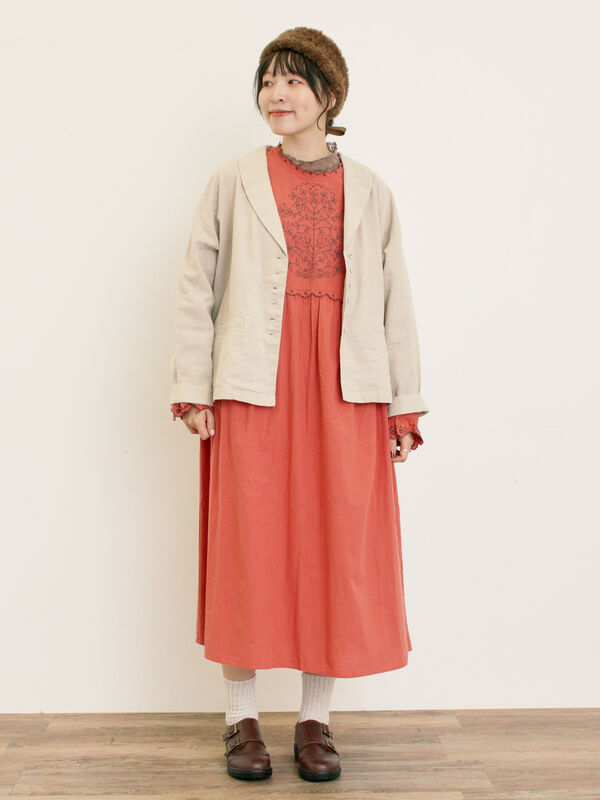 サマンサモスモス　CrossxLinen ショールカラージャケット Cross×Linen】ショールカラージャケット（チャコールグレー