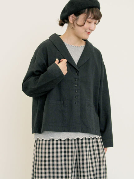 【Cross×Linen】ショールカラージャケット（チャコールグレー/ブラック/ベージュ/キナリ）｜Samansa Mos2（サマンサ モスモス）通販