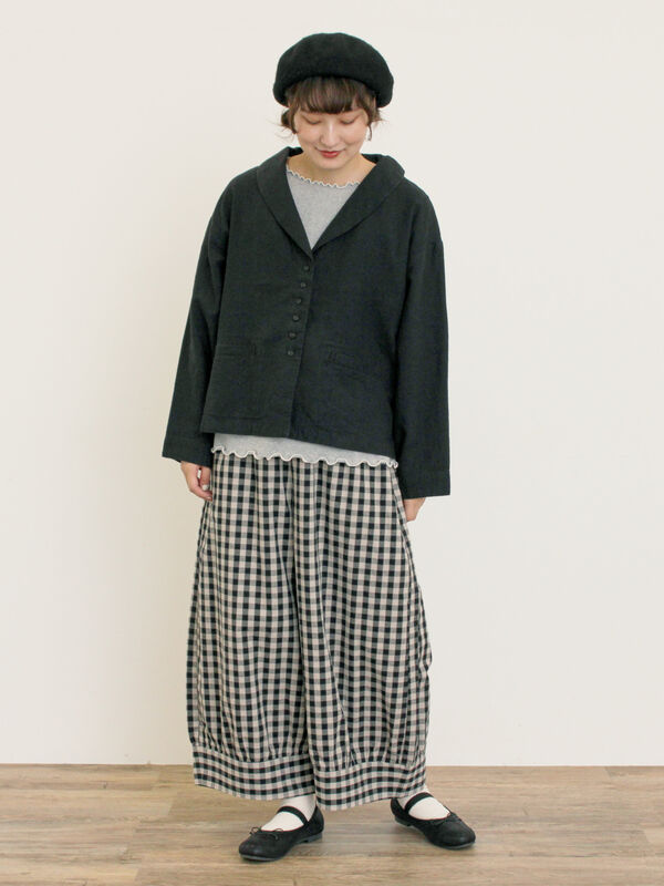 サマンサモスモス　CrossxLinen ショールカラージャケット Cross×Linen】ショールカラージャケット（チャコールグレー