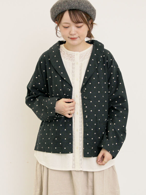 サマンサモスモス　CrossxLinen ショールカラージャケット Cross×Linen】ショールカラージャケット（チャコールグレー/ブラック