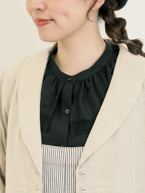 Cross×Linen ショールカラージャケット Cross×Linen】ショールカラージャケット（チャコールグレー