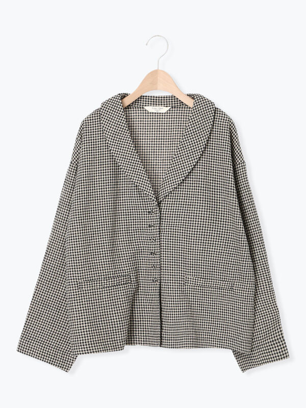 Cross×Linen】ショールカラージャケット（チャコールグレー