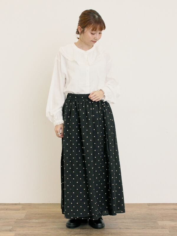 セール】 【Cross×Linen】ラップ風スカート（チャコールグレー