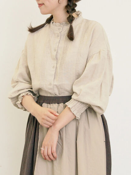 【Cross×Linen】ピンタックブラウス（オフホワイト/ブラック/ボルドー/ベージュ/ブルー/キナリ）｜Samansa Mos2（サマンサ モスモス）通販