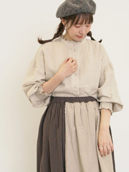 【Cross×Linen】ピンタックブラウス（オフホワイト/ブラック/ボルドー/ベージュ/ブルー/キナリ）｜Samansa Mos2（サマンサ モスモス）通販