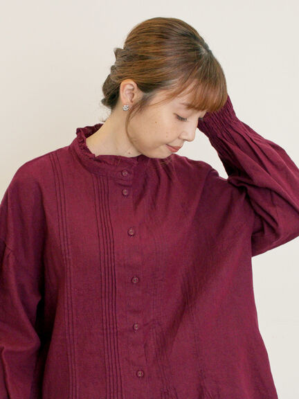 【Cross×Linen】ピンタックブラウス（オフホワイト/ブラック/ボルドー/ベージュ/ブルー/キナリ）｜Samansa Mos2（サマンサ モスモス）通販