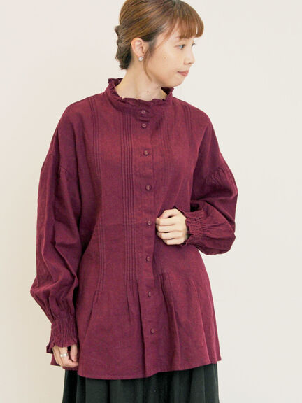 【Cross×Linen】ピンタックブラウス（オフホワイト/ブラック/ボルドー/ベージュ/ブルー/キナリ）｜Samansa Mos2（サマンサ モスモス）通販