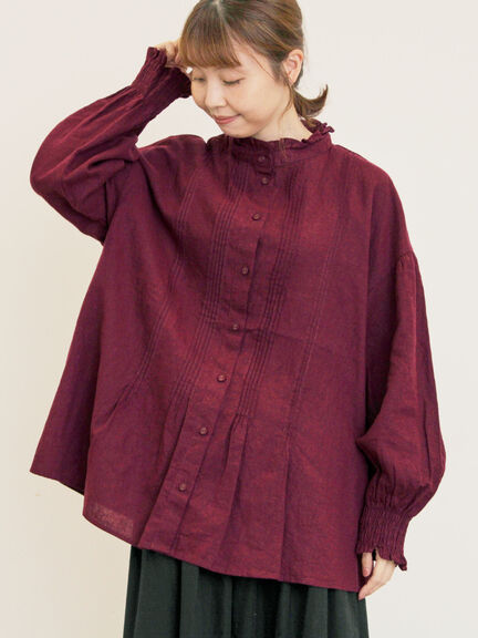【Cross×Linen】ピンタックブラウス（オフホワイト/ブラック/ボルドー/ベージュ/ブルー/キナリ）｜Samansa Mos2（サマンサ モスモス）通販
