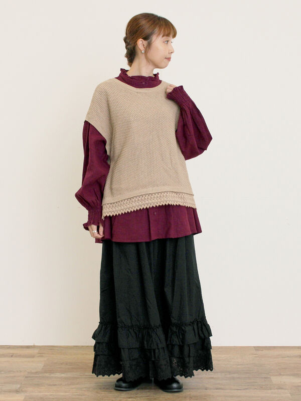 セール】 【Cross×Linen】ピンタックブラウス（オフホワイト/ブラック