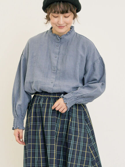 【Cross×Linen】ピンタックブラウス（オフホワイト/ブラック/ボルドー/ベージュ/ブルー/キナリ）｜Samansa Mos2（サマンサ モスモス）通販