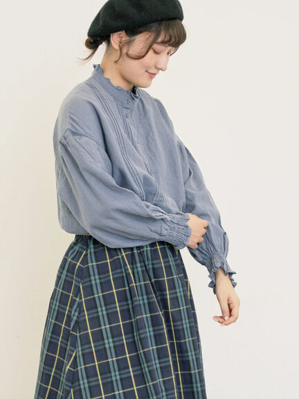【Cross×Linen】ピンタックブラウス（オフホワイト/ブラック/ボルドー/ベージュ/ブルー/キナリ）｜Samansa Mos2（サマンサ モスモス）通販