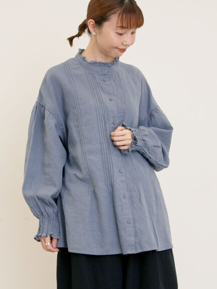 【Cross×Linen】ピンタックブラウス（オフホワイト/ブラック/ボルドー/ベージュ/ブルー/キナリ）｜Samansa Mos2（サマンサ モスモス）通販