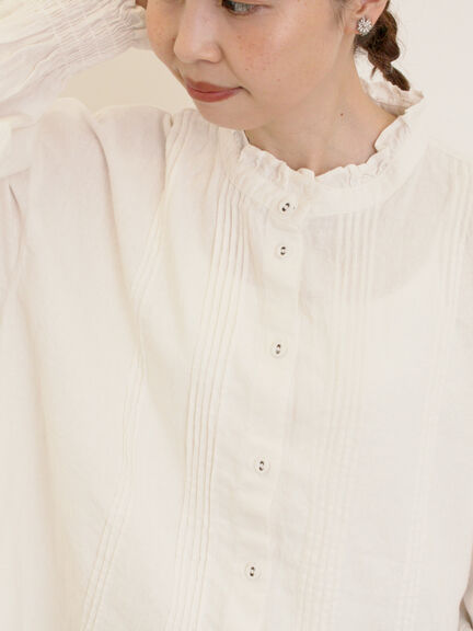 【Cross×Linen】ピンタックブラウス（オフホワイト/ブラック/ボルドー/ベージュ/ブルー/キナリ）｜Samansa Mos2（サマンサ モスモス）通販
