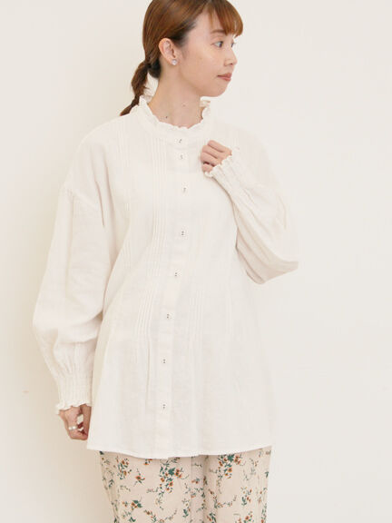 【Cross×Linen】ピンタックブラウス（オフホワイト/ブラック/ボルドー/ベージュ/ブルー/キナリ）｜Samansa Mos2（サマンサ モスモス）通販
