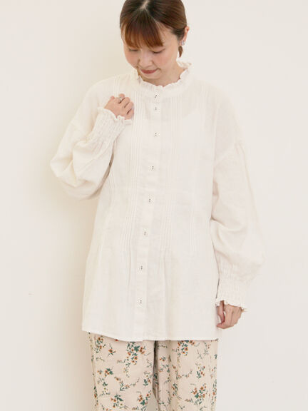 【Cross×Linen】ピンタックブラウス（オフホワイト/ブラック/ボルドー/ベージュ/ブルー/キナリ）｜Samansa Mos2（サマンサ モスモス）通販