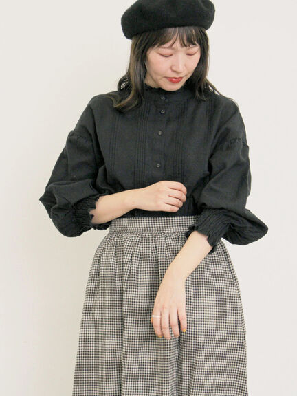 【Cross×Linen】ピンタックブラウス（オフホワイト/ブラック/ボルドー/ベージュ/ブルー/キナリ）｜Samansa Mos2（サマンサ モスモス）通販