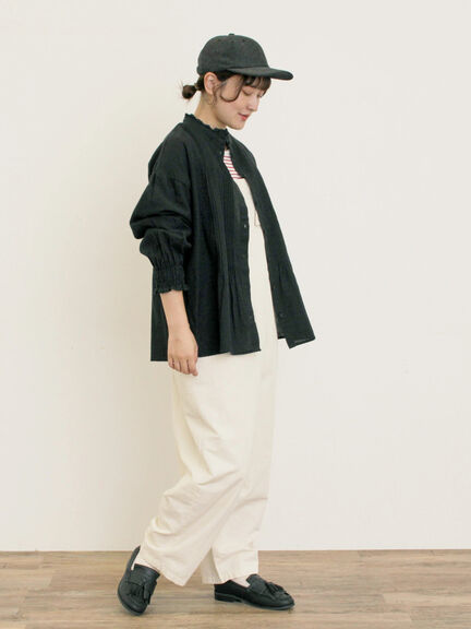 【Cross×Linen】ピンタックブラウス（オフホワイト/ブラック/ボルドー/ベージュ/ブルー/キナリ）｜Samansa Mos2（サマンサ モスモス）通販