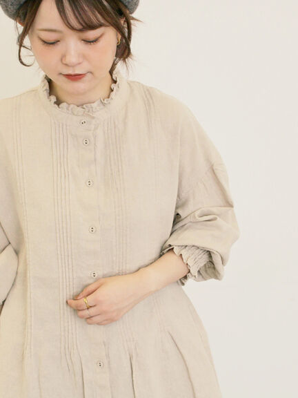【Cross×Linen】ピンタックブラウス（オフホワイト/ブラック/ボルドー/ベージュ/ブルー/キナリ）｜Samansa Mos2（サマンサ モスモス）通販