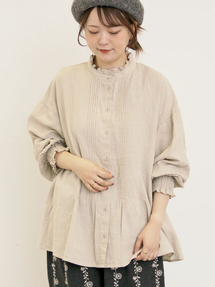 【Cross×Linen】ピンタックブラウス（オフホワイト/ブラック/ボルドー/ベージュ/ブルー/キナリ）｜Samansa Mos2（サマンサ モスモス）通販