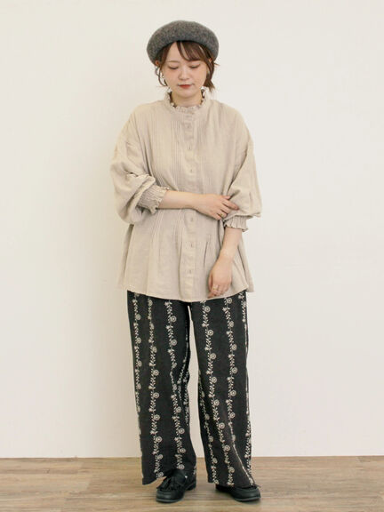 【Cross×Linen】ピンタックブラウス（オフホワイト/ブラック/ボルドー/ベージュ/ブルー/キナリ）｜Samansa Mos2（サマンサ モスモス）通販