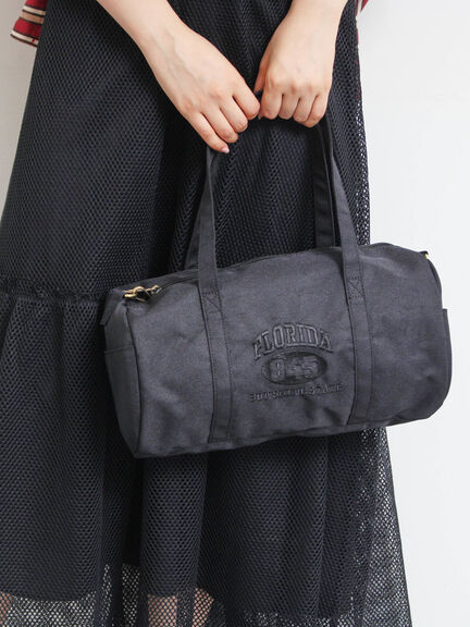 カレッジ刺繍ボストンバッグ（ブラック/ベージュ/バッグ/バッグ