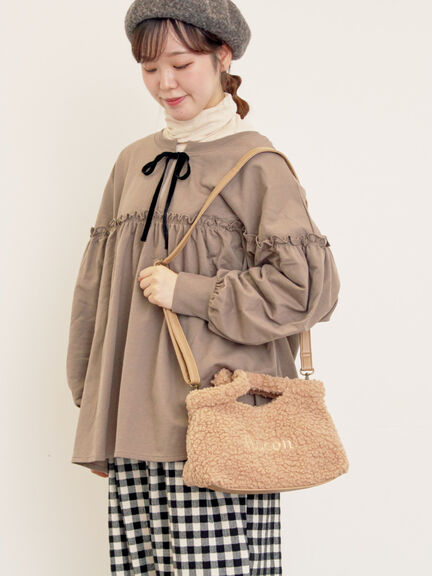 【2WAY】ロゴ刺繍ボアショルダーバッグ（ベージュ/ダークブラウン）｜Samansa Mos2（サマンサ モスモス）通販