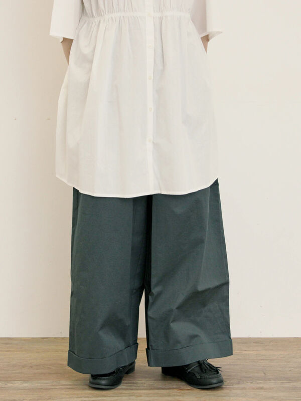 セール】 ツイル裾ダブルワイドパンツ（チャコールグレー/ベージュ