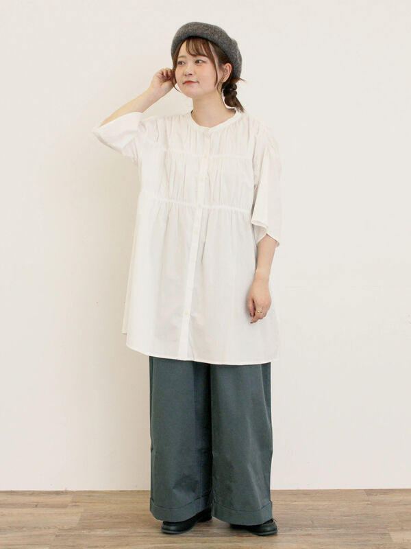 セール】 ツイル裾ダブルワイドパンツ（チャコールグレー/ベージュ