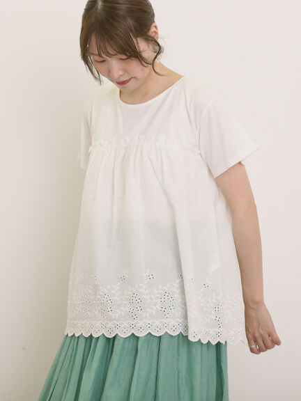 ◎コットンレースドッキングTシャツ（オフホワイト/チャコールグレー/ブルー）｜Samansa Mos2（サマンサ モスモス）通販