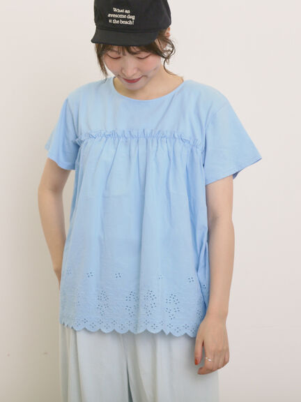 ◎コットンレースドッキングTシャツ（オフホワイト/チャコールグレー/ブルー）｜Samansa Mos2（サマンサ モスモス）通販