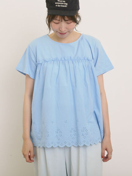 ◎コットンレースドッキングTシャツ（オフホワイト/チャコールグレー/ブルー）｜Samansa Mos2（サマンサ モスモス）通販