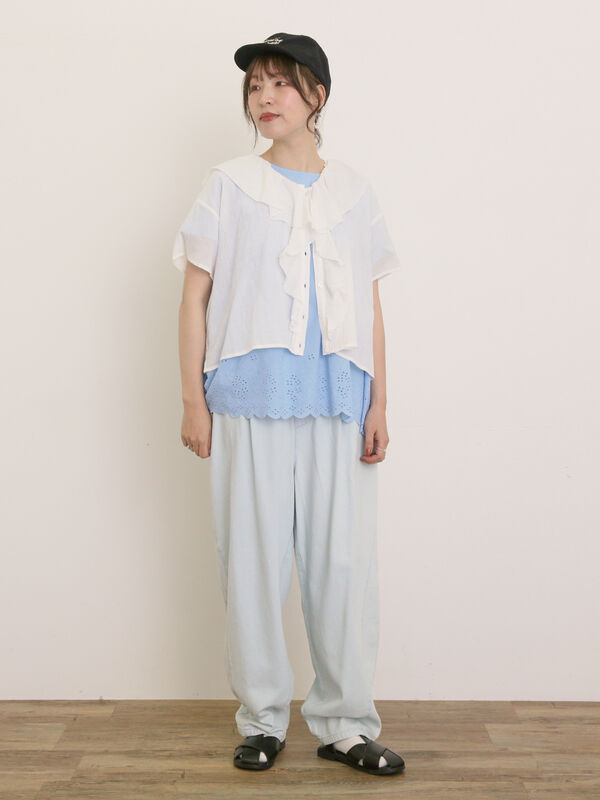 セール】 ◎コットンレースドッキングTシャツ（オフホワイト