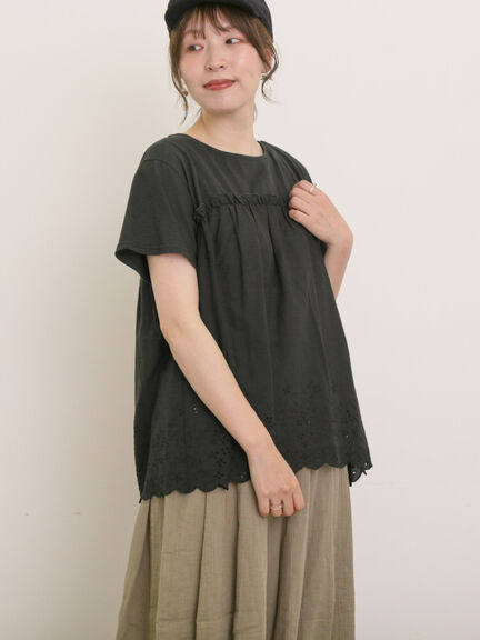◎コットンレースドッキングTシャツ（オフホワイト/チャコールグレー/ブルー）｜Samansa Mos2（サマンサ モスモス）通販
