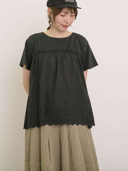 ◎コットンレースドッキングTシャツ（オフホワイト/チャコールグレー/ブルー）｜Samansa Mos2（サマンサ モスモス）通販