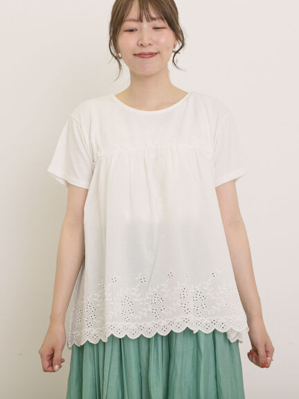◎コットンレースドッキングTシャツ（オフホワイト/チャコールグレー/ブルー）｜Samansa Mos2（サマンサ モスモス）通販