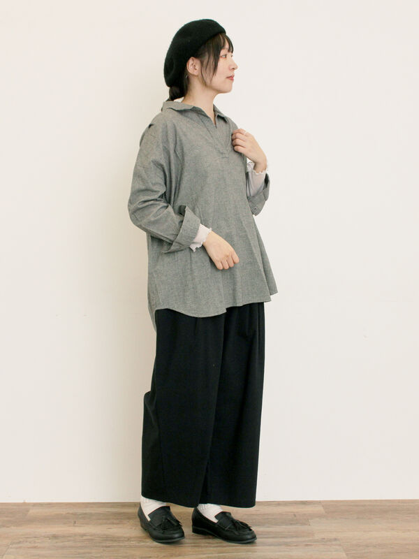 セール】 袖シアー切替メローカットソー（グレー/ブラック/モカ