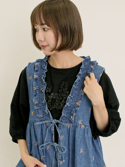 刺繍デニムベスト（ブラック/ブルー/ネイビー）｜Samansa Mos2（サマンサ モスモス）通販