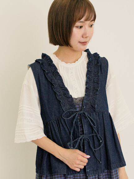刺繍デニムベスト（ブラック/ブルー/ネイビー）｜Samansa Mos2（サマンサ モスモス）通販