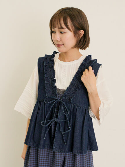 刺繍デニムベスト（ブラック/ブルー/ネイビー）｜Samansa Mos2（サマンサ モスモス）通販